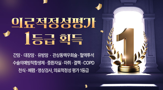 간암·대장암·유방암·관상동맥우회술·혈액투석·수술의예방적항생제·중환자실·마취·결핵·COPD·천식·폐렴·영상검사 등 다수 의료 적정성 평가 1등급 획득