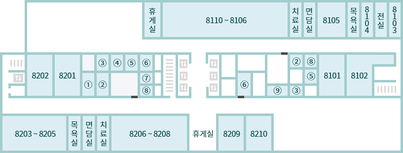 본관 8층 원내배치도